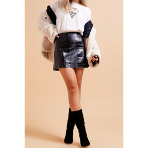 <b>Leather</b> <b>Look</b> Croc Mini <b>Skirt</b> in <b>Black</b> - Product Image 4