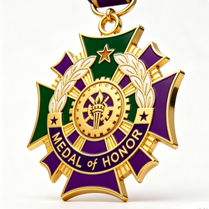 Médaille personnalisée d'honneur, médaille de récompense, médaille sportive en forme de croix, plaquée or, émail dur, ruban personnalisé, médaille commémorative d'honneur - Product Image 2