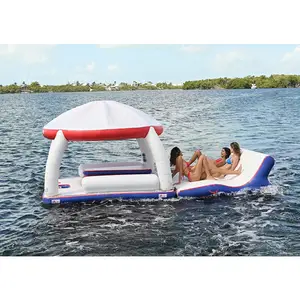 Nieuwe Aankomst Groothandel Ponton Bana Deck Water Recreatie Eiland Driftsun Opblaasbare Drijvende Dock Platform Aqua Party Mat Met Tent