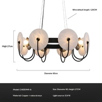 Lustre de chambre minimaliste italien en albâtre, modèle de designer, lampe de style chinois, éclairage créatif en forme de ligne de pêche