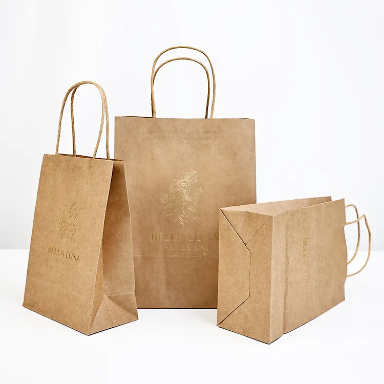 Cheap Colorful Kraft Brown Paper Bags with Handles for Gift Shopping Sweet Food Coffee