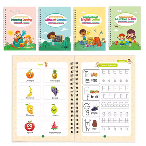 Cahier <span class=keywords><strong>d</strong></span>'écriture magique à rainures pour enfants, cahier de traçage à encre auto-effaçable réutilisable, activités préscolaires pour tout-petits - Product Image 2