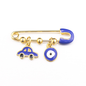 Cadeau de naissance personnalisé : Broche en <span class=keywords><strong>or</strong></span> pour bébé avec breloques œil porte-bonheur en émail multicolore - Product Image 2