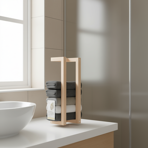 Porte-serviettes en bois de pin massif 70 cm, design minimaliste autoportant, accessoire de salle de bain pour la maison - Product Image 2