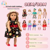 Robe de poupée personnalisée à fleurs d'été de 18 pouces avec chapeau de paille, tenue de poupée en gros OEM