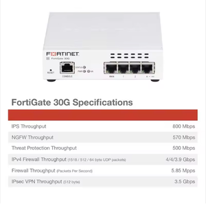 Firewall de Próxima Generación Fortinet FG-30G con NGFW de 570 Mbps y 800 Puntos de Acceso Inalámbricos Integrados, SD-WAN Seguro, en Stock - Product Image 6