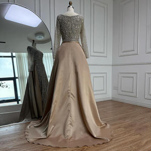 Robe de soirée élégante pour femme, nouvelle collection, couleur unie, col <span class=keywords><strong>carré</strong></span>, manches longues, <span class=keywords><strong>coupe</strong></span> ajustée, longue traîne, avec décorations de perles et de perles lourdes - Product Image 3