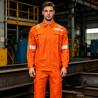 Combinaison de travail en coton à taille élastique, deux pièces, orange, ignifuge, veste de sécurité, pantalon cargo, plusieurs poches pour outils, industrielle