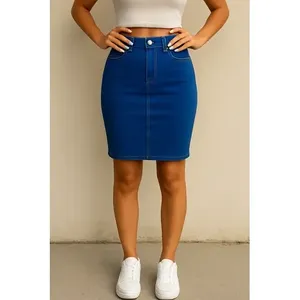 Falda Vaquera Azul para Mujer, Estilo Lápiz, Elástica, Casual, Transpirable, para Primavera - Product Image 2