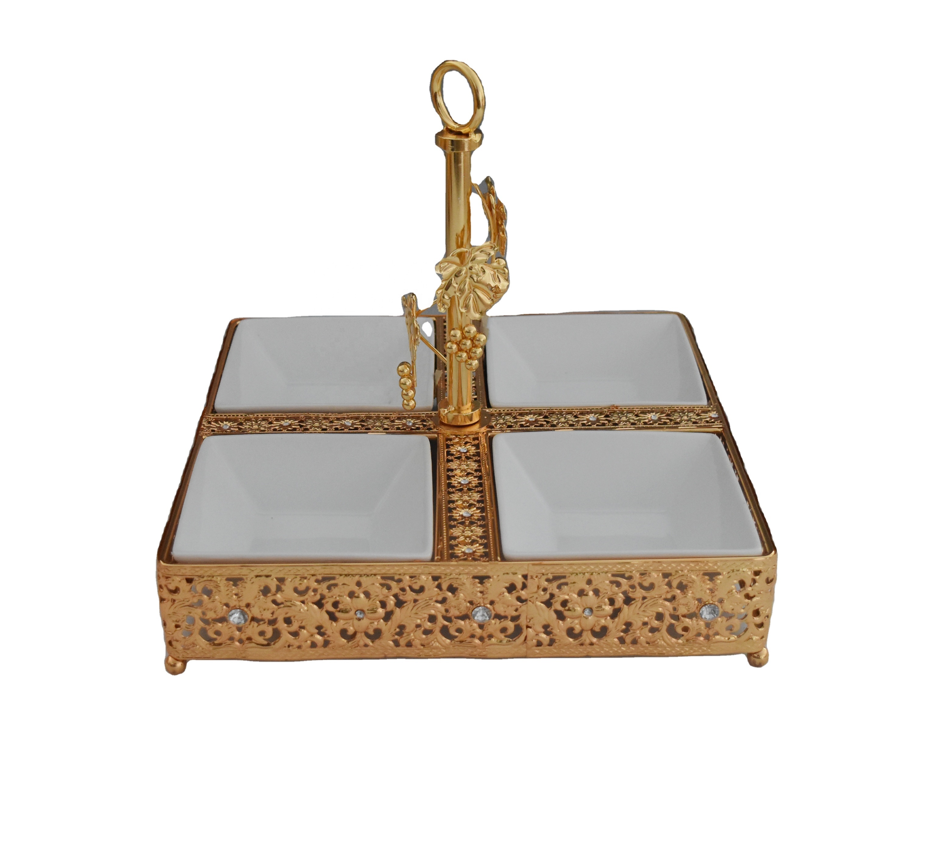 Металлическая четырехквадратная решетчатая сахарная кастрюля с ручкой виноградной лозы для семейного собрания