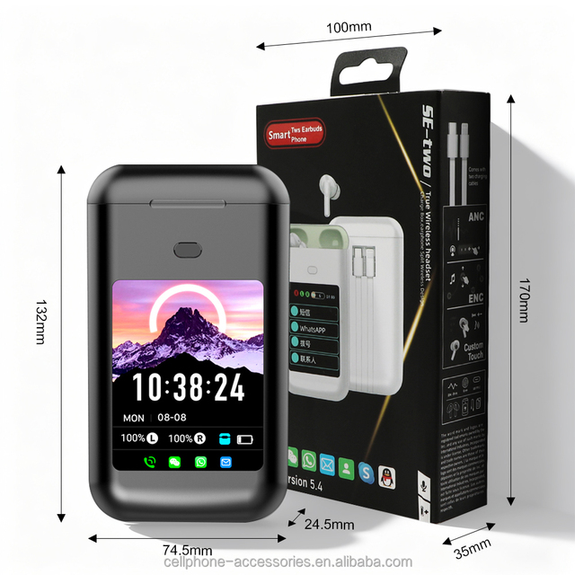 Wireless for 5.4 Noise-Canceling Earphones with Digital Display Touch Control IPX5 Waterproof Reverse Charging Flashlight