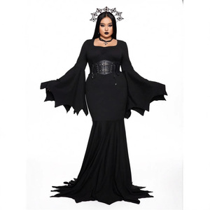 Costume d'Halloween pour femme, robe longue noire gothique à manches chauve-souris, style maîtresse de la terreur, inspirée de <span class=keywords><strong>Morticia</strong></span> Addam, tenue de <span class=keywords><strong>famille</strong></span> pour adulte - Product Image 3