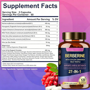 Berberine With Ceylon Cinnamon Milk Thistle 27-In-1 Dietary <b>Supplement</b> 120 Capsules For <b>Liver</b> And Gut Health Support - Product Image 4