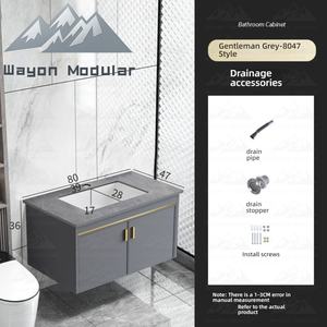 Ensemble de meuble-lavabo mural gris pour salle de bain Wayon, style gentleman moderne, avec miroir de rangement - Product Image 2