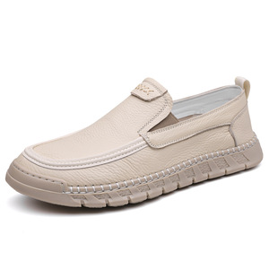 Mocassins pour hommes en cuir véritable, bout rond, à enfiler, respirants, chaussures décontractées d'automne - Product Image 5