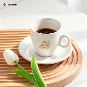 Juego de Taza y Platillo de Cerámica para Espresso, Color Blanco, con Logotipo Personalizado, para Cafetería, para Té de la Tarde, 80 ml, Apto para Lavavajillas - Product Image 4