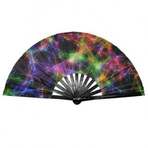 Large 13 Inch 33 cm Bamboo <b>Folding</b> Hand Fan Folk Art Style Carved Portable Business Gift Stocked Promotional Item - Product Image 1