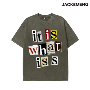 T-shirt in cotone oversize lavato con stampa 'Is What IT Is', stile retrò streetwear, per uso quotidiano casual, maglietta, magazzino USA, vendita all'ingrosso - Product Image 6