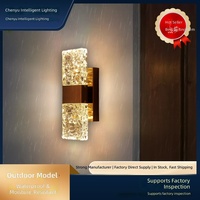 JYLIGHTING Applique murale extérieure en acier inoxydable avec cristaux, étanche, pour jardins, porches, villas, balcons, lampe murale LED à fixation murale