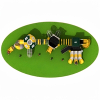 Structure de jeu extérieure au design élégant pour enfants, avec grimpeur sphérique à deux niveaux, toboggan translucide, en LLDPE et acier, personnalisable OEM, pour centre d'activités
