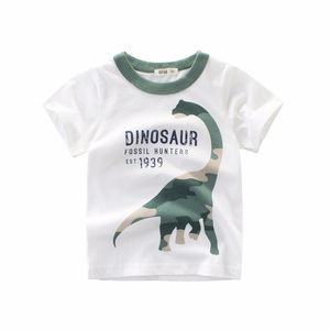 T-shirt à manches courtes pour garçon, personnalisé, nouveau modèle 2021, vêtements d'été pour enfants, camouflage, imprimé dinosaure de dessin animé, 100% coton - Product Image 3