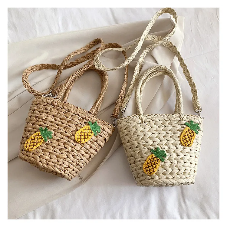 Modieuze Populaire Raffia Handtas Fruit Patroon Trekkoord Strand Rotan Tas Geweven Dames Tassen Handtas