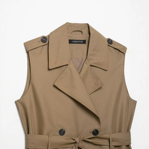 Gilet <span class=keywords><strong>Trench</strong></span> <span class=keywords><strong>Sans</strong></span> Manches Double Boutonnage <span class=keywords><strong>Kaki</strong></span> Personnalisé pour Femme, Manteau Utilitaire <span class=keywords><strong>Sans</strong></span> Manches Style Britannique avec Col Revers Ceinturé - Product Image 3