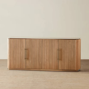 Meuble de salle à manger de luxe, buffet en placage de chêne brun avec plateau en pierre, buffet en bois - Product Image 2