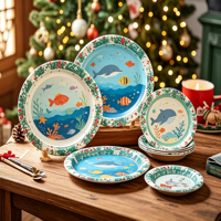 Assiettes en papier jetables imprimées écologiques OEM/ODM de 7/9 pouces, assiettes en papier compostables pour les fêtes
