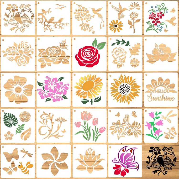 24 Pieces Birds Sunflower Floral Stencils Reusable Drawings Template Set for Kids DIY Crafts Home Decor