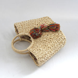 Bolsa de paja de papel tejida a mano para playa, bolso redondo de <span class=keywords><strong>verano</strong></span>, venta al por mayor, nuevo diseño, <span class=keywords><strong>Bali</strong></span>, <span class=keywords><strong>2022</strong></span> - Product Image 2