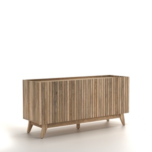 Buffet moderne en chêne cannelé avec accents en pierre pour salon et salle à manger - Product Image 2