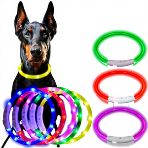 전자 애완동물 <span class=keywords><strong>LED</strong></span> 개 목걸이 조절 가능한 플래시 충전 애완동물 목걸이 반사 <span class=keywords><strong>LED</strong></span> 목걸이 야간용 반려견용 분실 방지 - Product Image 1