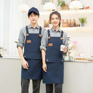 Delantal impermeable de algodón reutilizable ajustable con logotipo personalizado para mujer, delantal de cocina para hornear Chef con dos bolsillos - Product Image 3