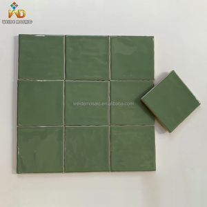 Gạch ốp tường ceramic giả đá Zellige màu xanh bóng mượt cao cấp 100x100mm dày 9mm, kháng khuẩn, chống mài mòn, dùng cho nhà bếp và phòng tắm — ảnh 1