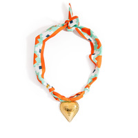 Eté Trendy Style Boho Collier écharpe en soie plaqué or Pendentif Lune Collier Charm avec chaîne à maillons en acier inoxydable Ne se décolore pas