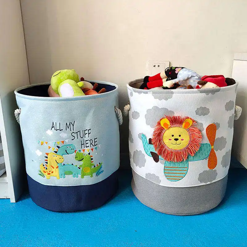 Grand panier à linge 3 couches pour bébé, bac de rangement pliable pour jouets animaux de dessin animé, panier de pique-nique pour vêtements, boîte de rangement en toile