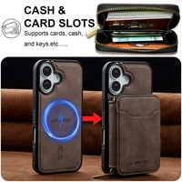 2 in 1 Casing Kulit Magnetik untuk IPhone 17 Air 16E 16 15 Plus 14 13 12 11 Pro Max Dompet Tempat Kartu Penutup Saku