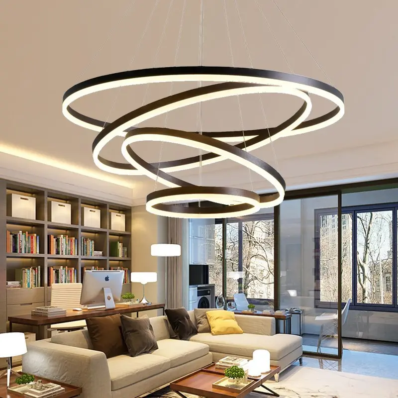 Lámparas modernas comedor de lujo decorativas LED círculo anillo araña colgante Luz
