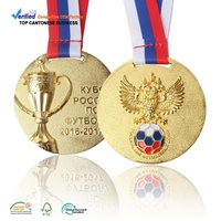 Médaille de récompense sportive de football personnalisée en or plaqué cuivre avec double logo 3D et cordon de sublimation