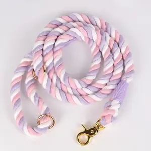 Tali kekang anjing dapat diatur grosir kustom desainer bebas genggam tali katun tali anjing