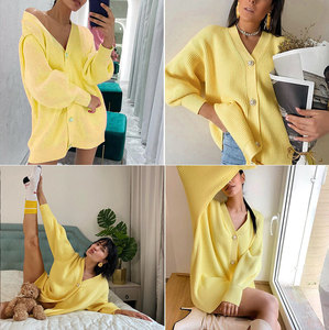 Cárdigan de punto largo informal para mujer Otoño Invierno suéter de manga farol suelto cárdigan básico botón blanco Tops de mujer - Product Image 3