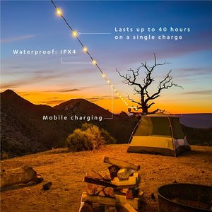 ไฟแคมป์ปิ้งพลังงานแสงอาทิตย์ พร้อมที่ชาร์จโทรศัพท์ ไฟ LED แบบพกพา ชาร์จได้ด้วยพลังงานแสงอาทิตย์หรือ USB สายยาว 5.5 เมตร สำหรับใช้งานกลางแจ้ง กันน้ำ - Product Image 6