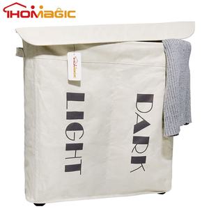 <span class=keywords><strong>Panier</strong></span> à <span class=keywords><strong>linge</strong></span> en toile pliable à <span class=keywords><strong>Double</strong></span> compartiments, carré pliable écologique pour vêtements sales avec roulettes - Product Image 2