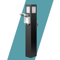 Poteau de parc en acier inoxydable 304 IP66 avec socle combiné eau et alimentation |   Boîtier simple + Robinet anti-gel + Commande à bouton-poussoir pour l'éclairage