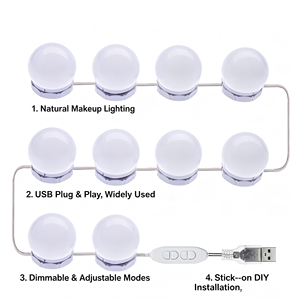 10 ampoules LED dimmables pour <span class=keywords><strong>miroir</strong></span> <span class=keywords><strong>de</strong></span> maquillage Hollywood, alimentées par USB, à coller, pour <span class=keywords><strong>salle</strong></span> <span class=keywords><strong>de</strong></span> <span class=keywords><strong>bain</strong></span>, chambre à coucher, coiffeuse - Product Image 2