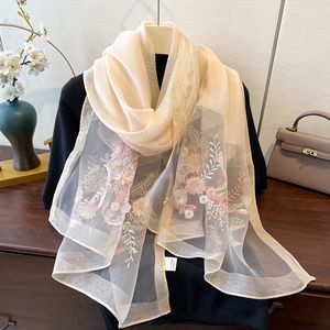 Sciarpa in <span class=keywords><strong>tulle</strong></span> trasparente best-seller del Bangladesh, nuova collezione primavera 2026, elegante foulard lungo in seta con ricami floreali da donna per matrimoni - Product Image 1