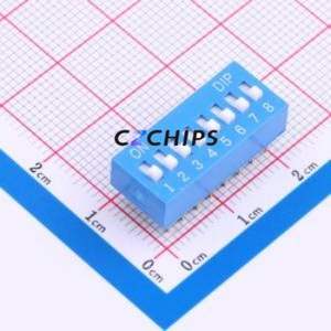 2.54-8P CJPB-L DIP Switch Through hole Component (THT) Switch Flat Toggle, Raised Type Single Pole Single Throw 8 PC Pin - Product Image 1