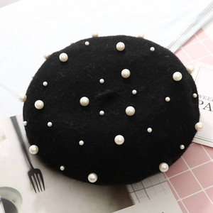 Cálidos gorros de Cachemira para <span class=keywords><strong>mujer</strong></span>, <span class=keywords><strong>boina</strong></span> de perlas de lujo con cuentas Rojas tejidas, FRANCÉS - Product Image 2