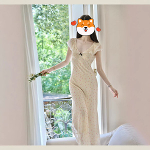 First Love Pure Sweet Dress V Neck Floral Print Long Dress For Daily Wear Summer 2026 New Arrival - Product Image 3